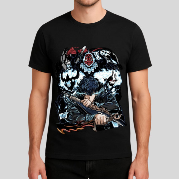 Camiseta Solo Leveling Anime Unissex Preta 100% Algodão Lançamento