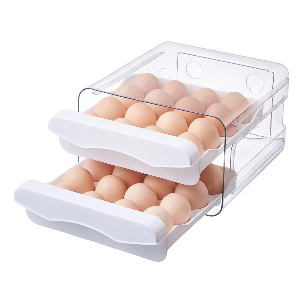 Gaveteiro P/ 32 Ovos Duplo Organizador Geladeira Acrílico 2 Gavetas DT25673 em Oferta na Shopee