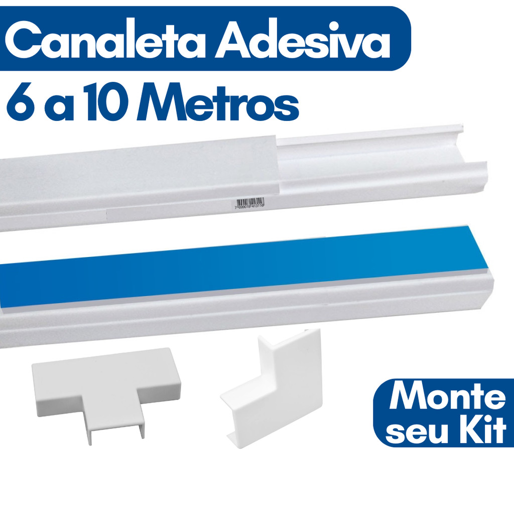 Canaleta para Fio Organizadora de Cabo 6 a 10 Metro Canaleta Adesiva Esconde Cabo Conector Emenda