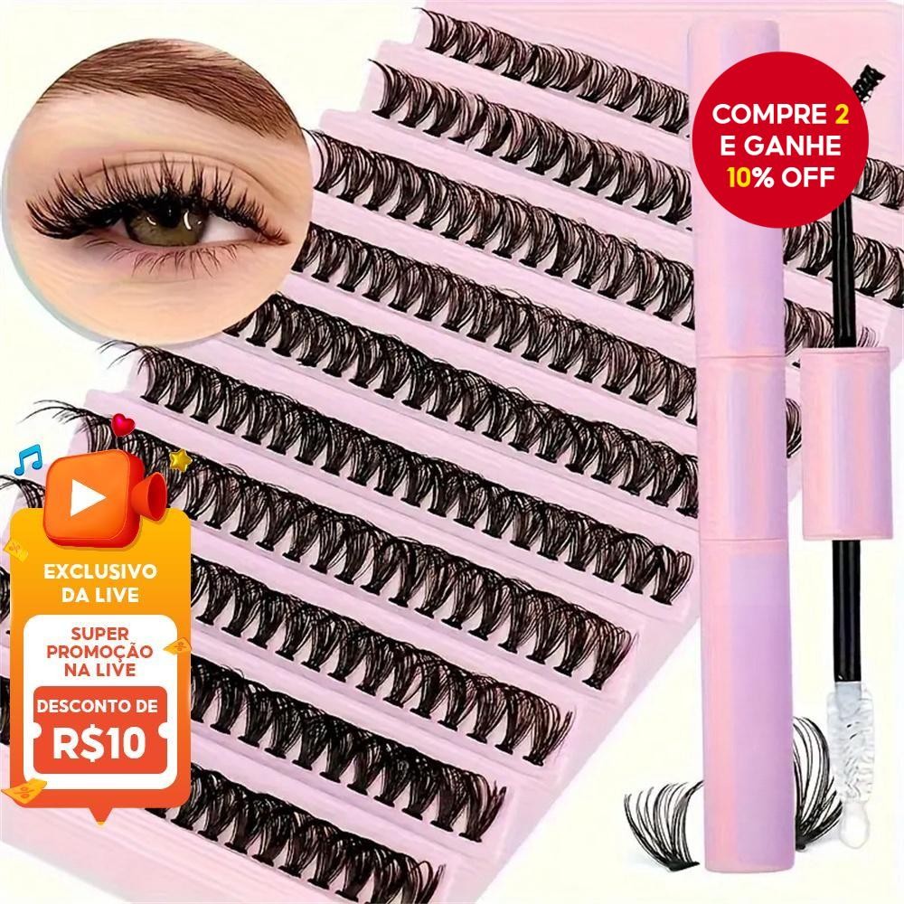 200 Peças Kit De Extensão De Cílios Diy 40D 8-18Mm Com Vedação Adesiva Para Uso Automático Em Casa