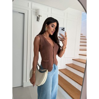 Colete Feminino Elegante Tricot Fang Moda em Oferta na Shopee