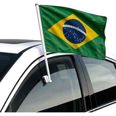 Kit 2 Bandeiras Do Brasil 14x21cm Para Moto Bike E Carro Em Tecido Com Fixação