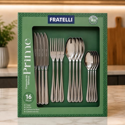 Jogo Talheres Inox 16 Pecas Completo Design Moderno Alta Durabilidade Lava Louças Moderno Lindo Prático Resistente