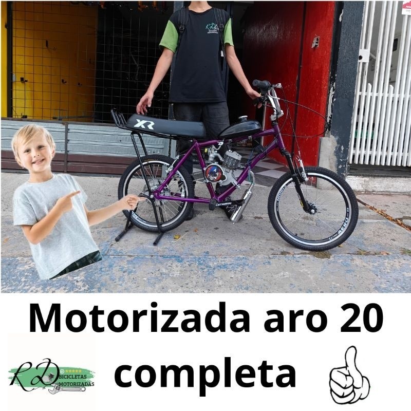 bicicleta aro 20 motorizada com suspensão e freio no pé completa