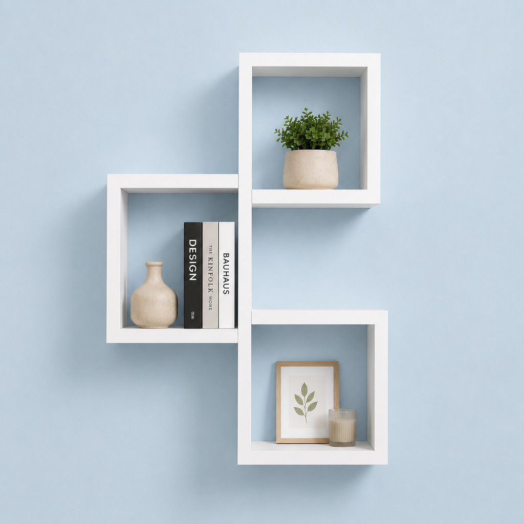 PRATELEIRA DECORATIVA CUBO TRIPLO MDF 90X50X15CM NICHO SUSPENSO MULTIUSO ELEGANTE