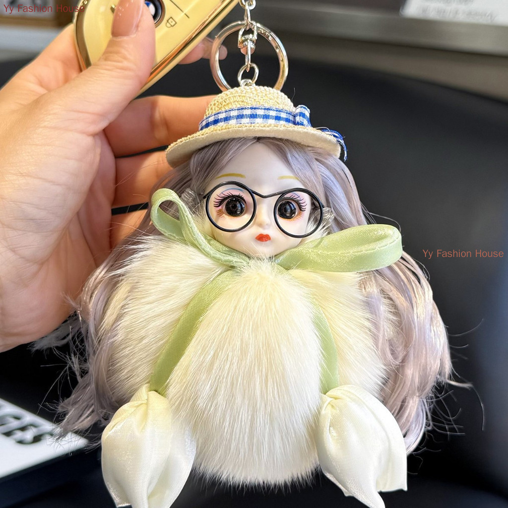 Boneca de pele de raposa Real, chaveiro de carro, pingente fofo, boneca de pelúcia, bolsa escolar, pingente, presente de