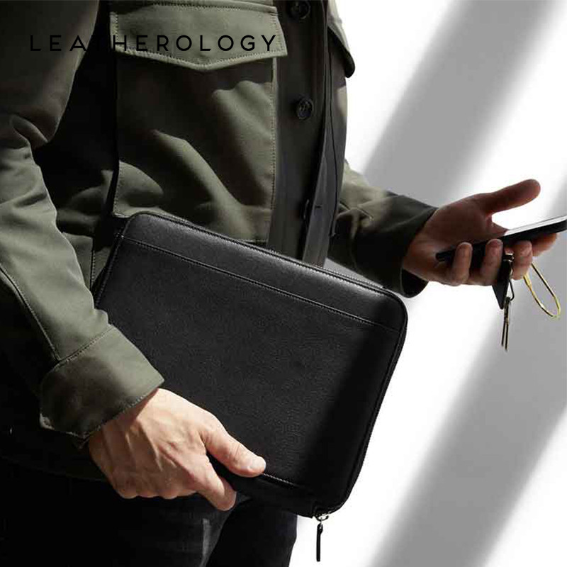 Leatherberry couro genuíno B5 pasta com zíper A5 pasta 16K nota comercial ipad s