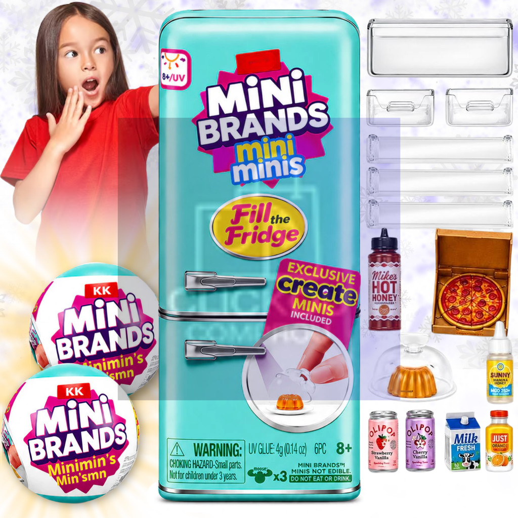 Kit Mini Geladeira Mini Minis Brinquedo Led e 2 Balls Surpresa Mini Comidas Sortido