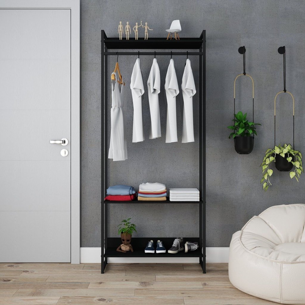 Estante Closet Arara Industrial 3 Prateleiras 187x80cm Dynamica Yescasa Preto/Ônix Preto Onix/Preto