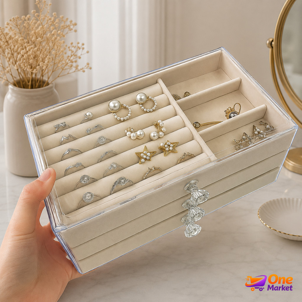 Porta Joia Acrílico BEGE  com 3 Camadas de Luxo - Anel/ Brinco/ Colar/ Pulseira