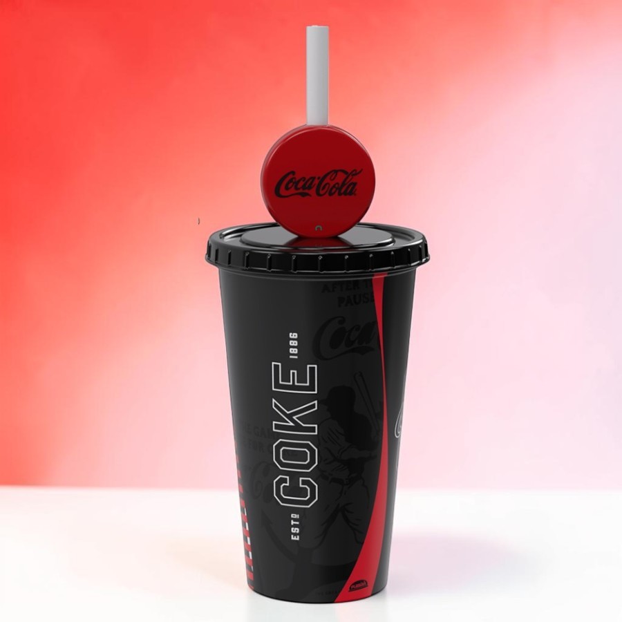 Copo de Plástico com Tampa e Canudo Pin Coca Cola - Preto - 500ml - 1 unidade - Plasútil - Rizzo