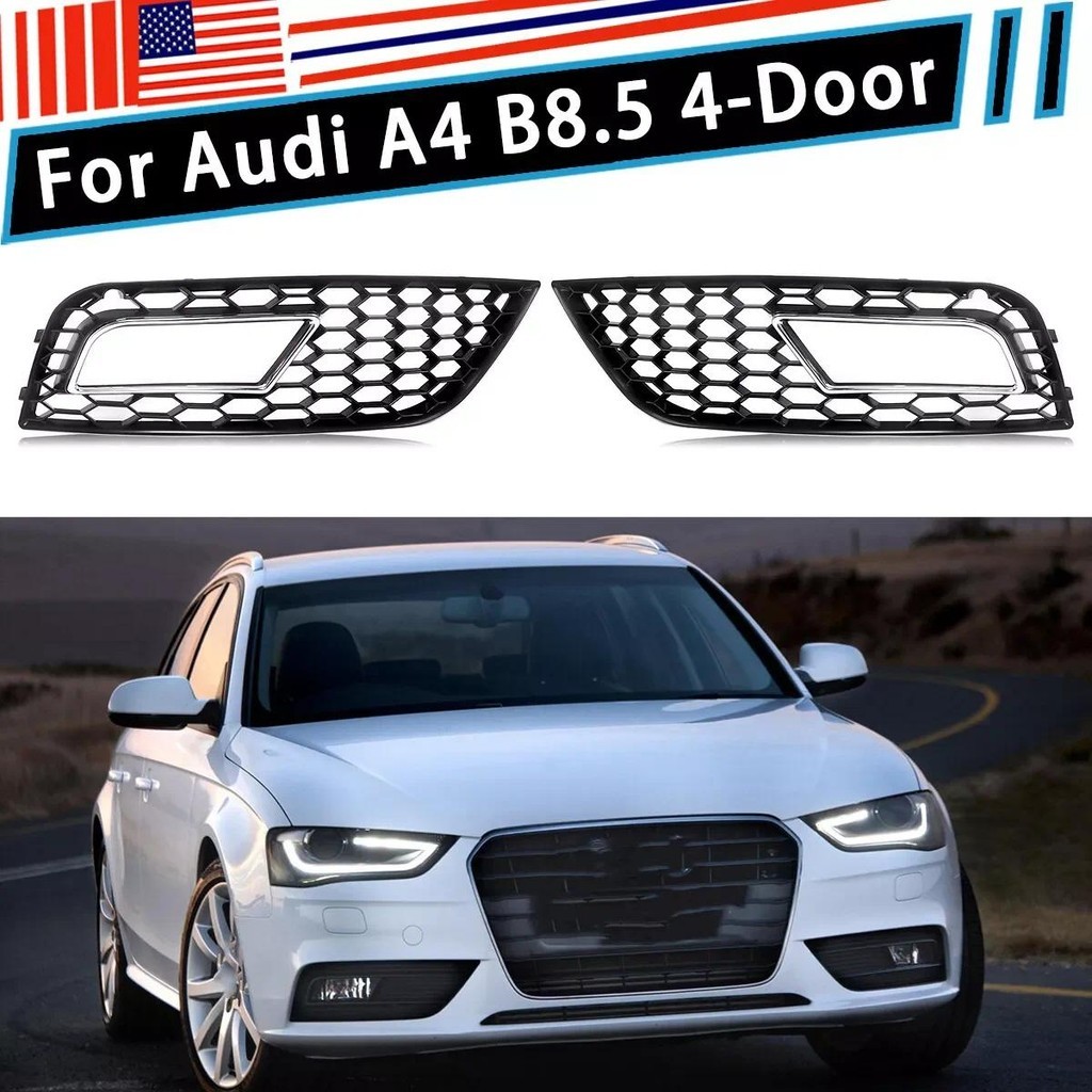 RS4 Estilo Preto Brilhante Favo De Mel Malha Amortecedor Dianteiro Do Carro Luz De Nevoeiro Grade Capa Para AUDI A4 B8.5