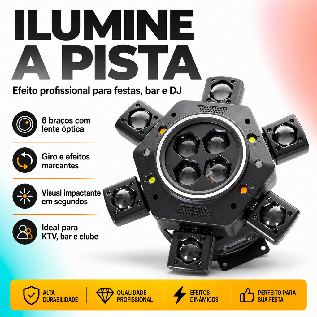 Luz de palco aranha seis braços com efeito feixe e laser para DJ KTV bar festa balada visual dinâmico