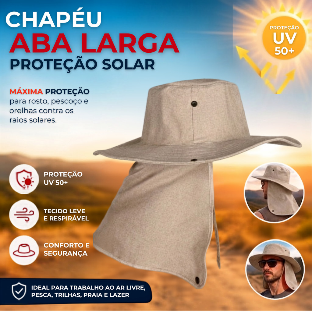 Chapéu Australiano Proteção UV50+ Respirável Aba Larga Pesca Camping Trilha