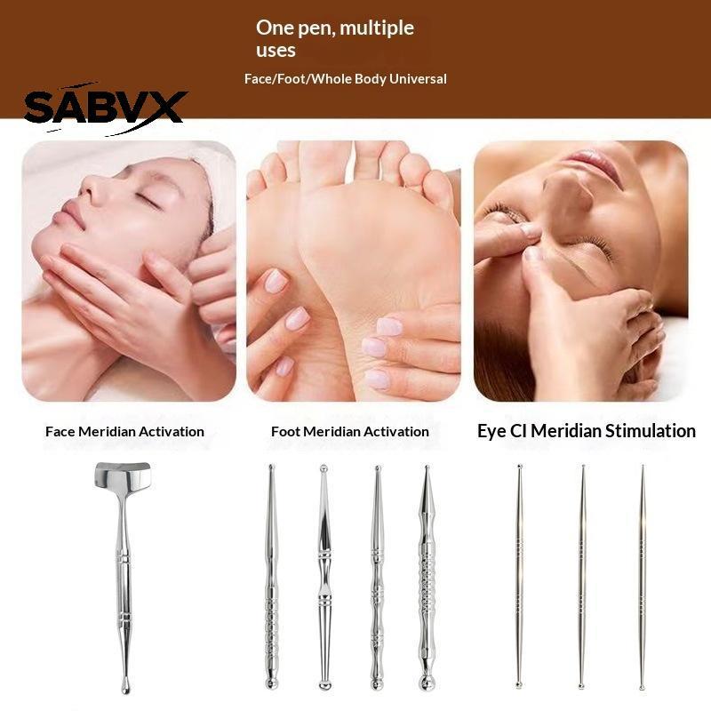 Caneta De Acupuntura De Aço Inoxidável SABVX Para Massagem De Reflexologia Facial Com Cabeças Duplas Terapia BR