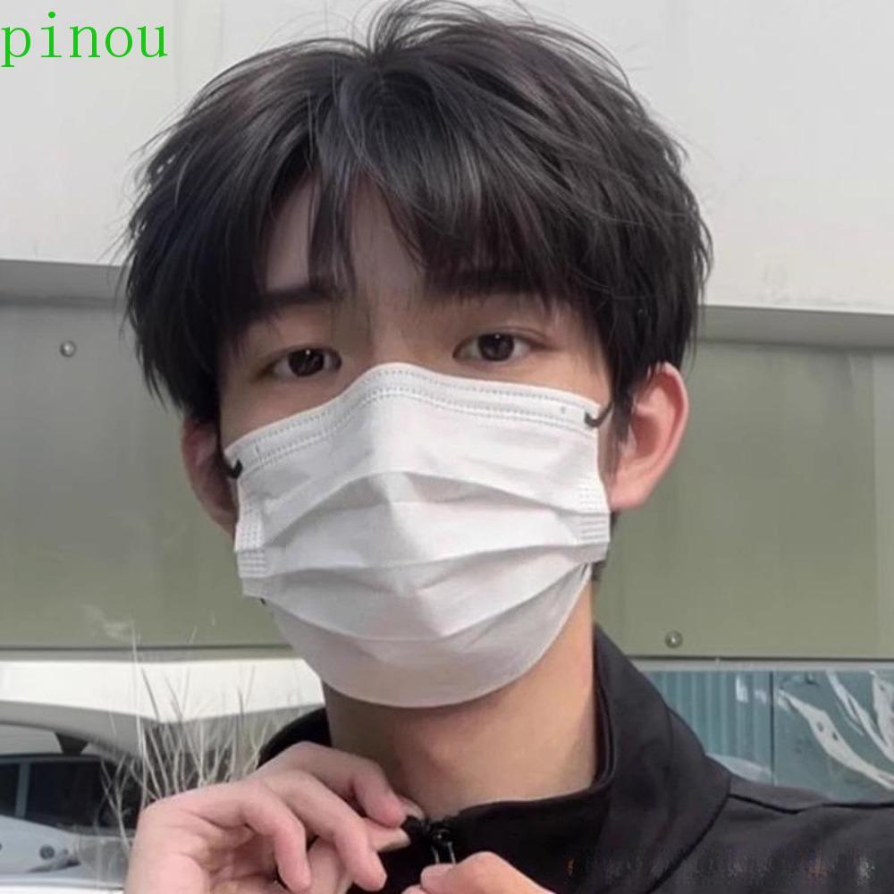 PINOU Anime Perucas Masculinas , Peruca Curta Reta Resistente Ao Calor Em Camadas Cosplay Masculina Respirável Preta Fof
