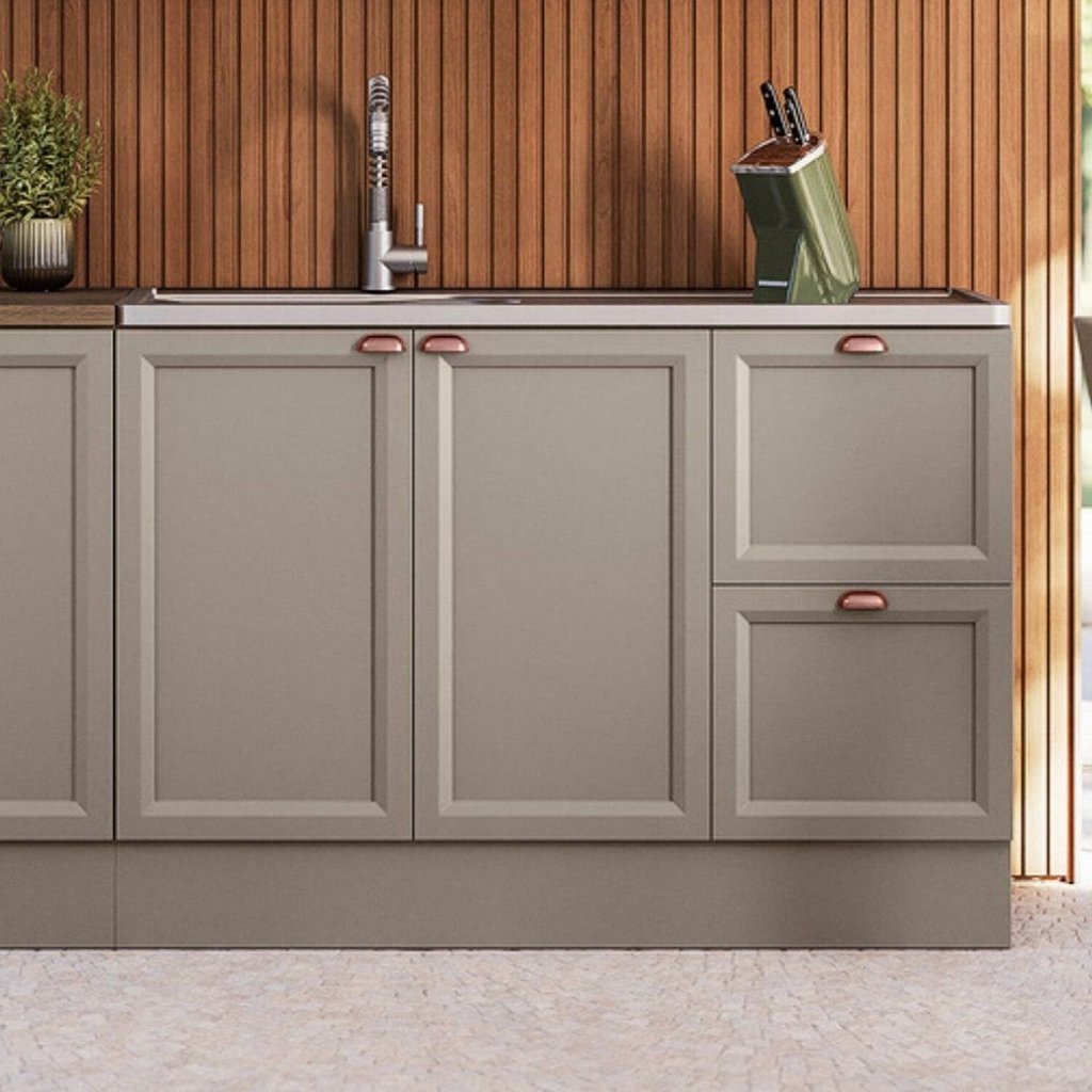 Balcão 120cm 2 Portas 2 Gavetas sem Tampo para Pia Unna Cinza/Gris Não