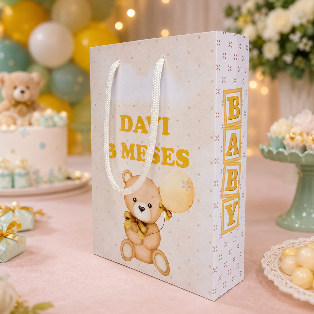 Kit Sacolinha Personalizada Ursinho Marrom Lembrancinha Festa Infantil Aniversário Monte em Casa