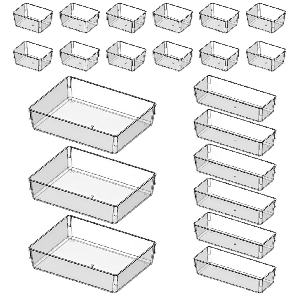 Kit de Organizadores Acrílico Cristal Modular Para Geladeiras Gavetas Armários e Maquiagens