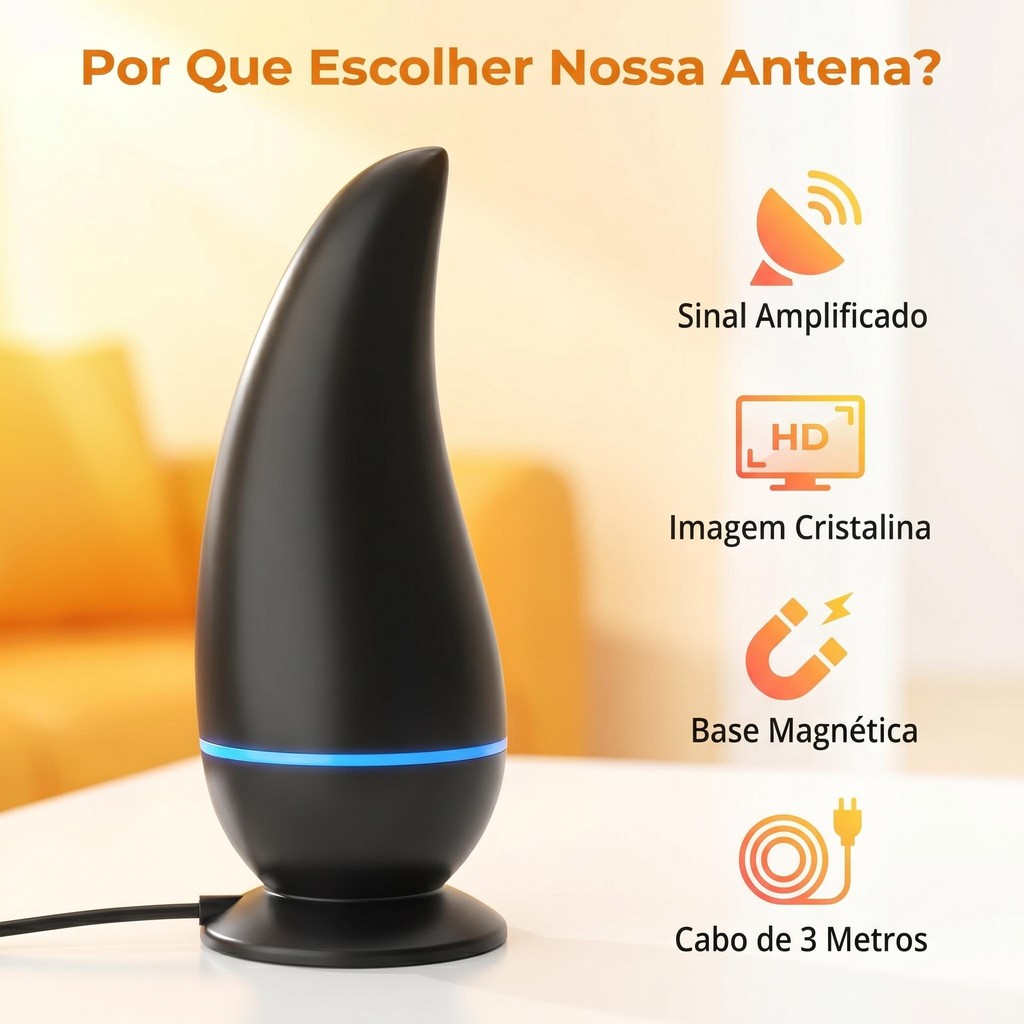 Antena Interna Para Tv Digital Amplificada 1080 Hdtv Cabo 3m