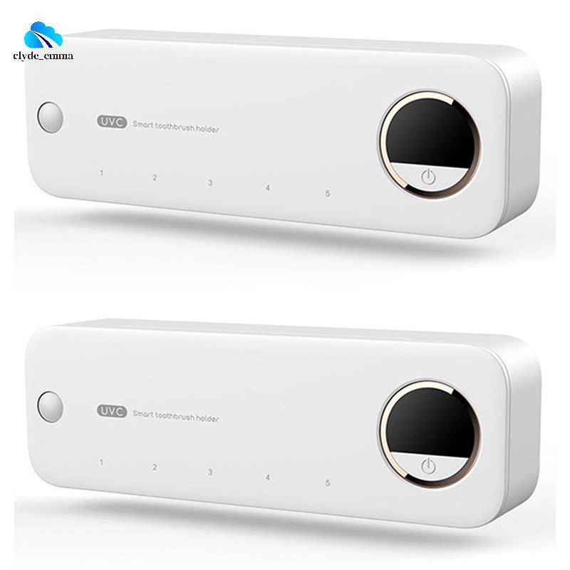 2X Esterilizador De Armazenamento De Escova De Dentes UV Recarregável Suporte Montagem Na Parede Com Display LED Branco