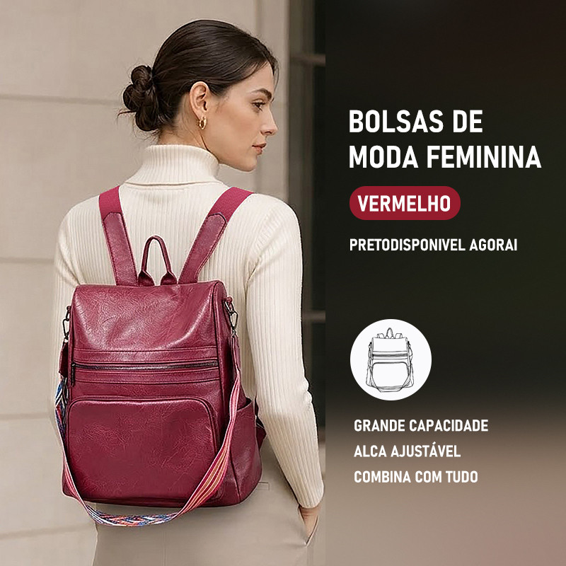 Mochila Feminina Multifuncional Em Couro Macio Com Alça Trançada Colorida Ombro Transversal De Grande TM9135  VT
