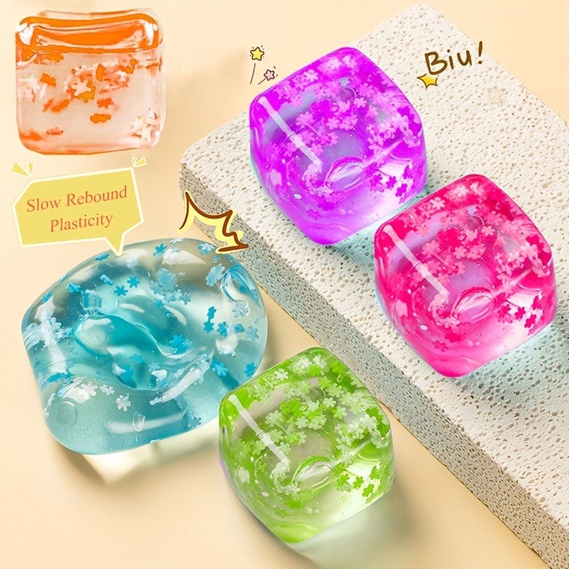 Cubo Sakura Transparente Mole Recuperação Lenta Brinquedo De Apertar Bonito Geléia Clara Alívio Do Estresse Para Criança