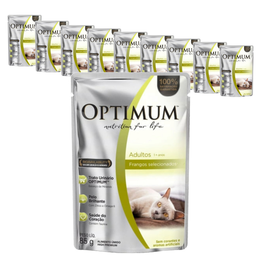 Ração Úmida Optimum Sachê para Gatos Adultos sabor Frango 85g - KIT 10 unids.