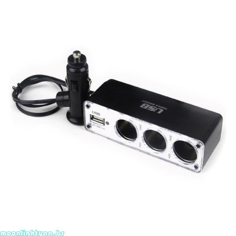 moonlightyaa1 Carregadores De Carro Adaptador Triplo De Isqueiro De 3 Vias Tomada Divisor USB Durável