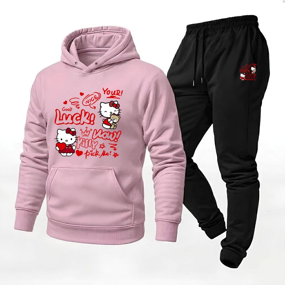 Conjunto Blusa Moleton Canguru + Calça Moda Inverno Kello Kitty Luck Exclusiva 2026