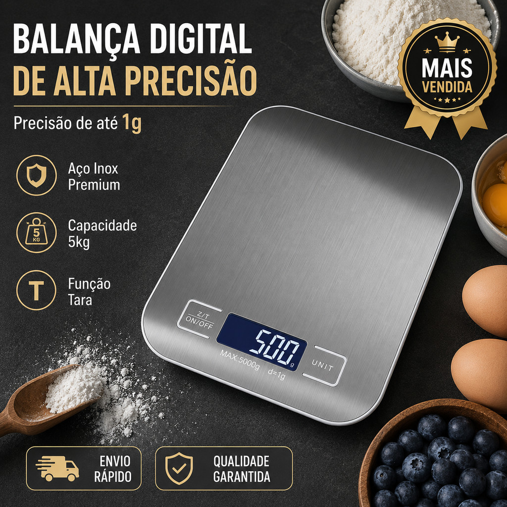 Balança Digital Cozinha 10kg Eletrônica Alta Precisão Aço Inox Display LCD Função Tara