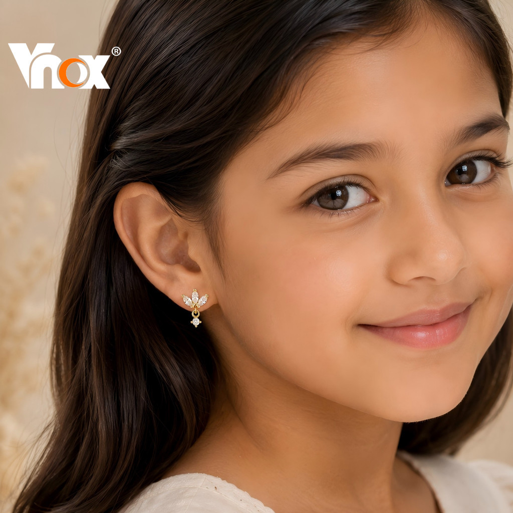 Coleção De Brincos De Zircão Em Tom Dourado Vnox Para Crianças E Bebês Meninas , Hipoalergênicos De Aço Inoxidável , Pre
