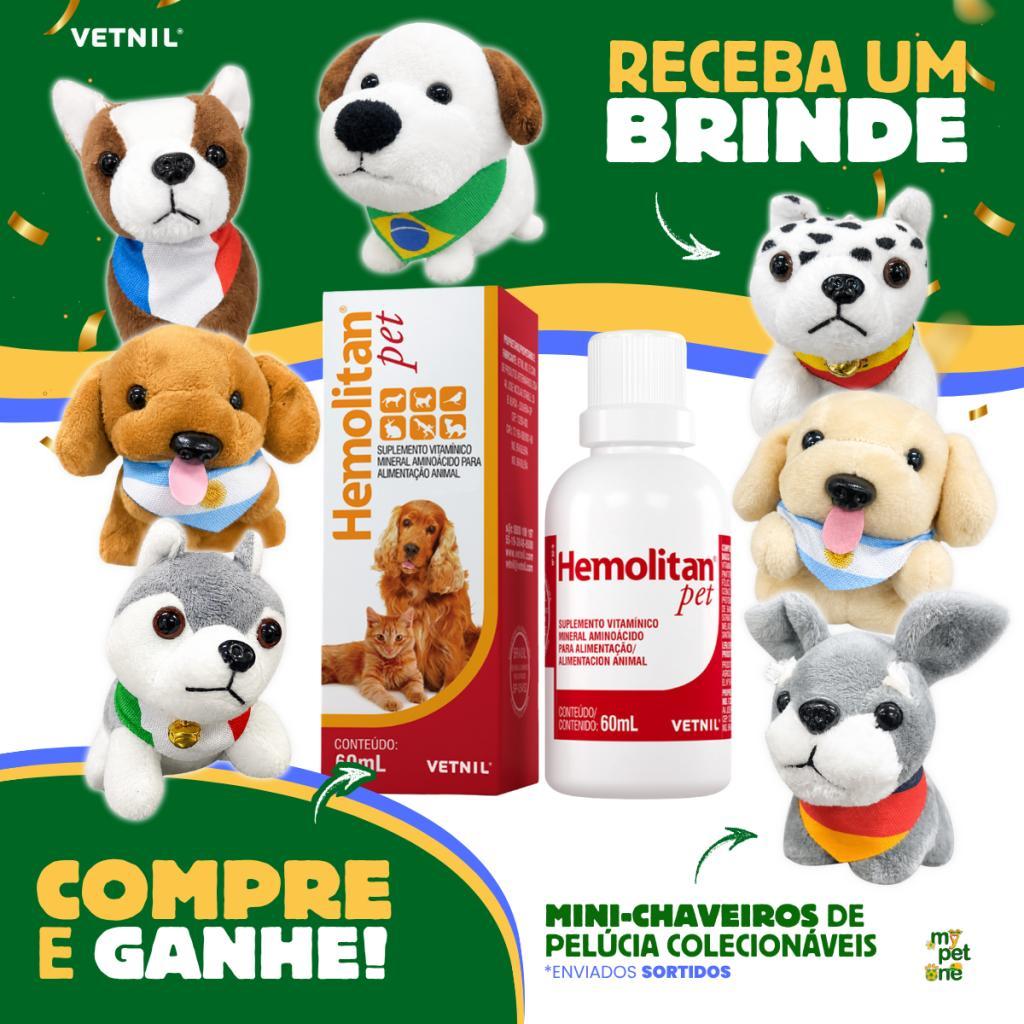 Hemolitan Pet Gotas Vitaminico Vetnil 60ml + Brinde Mini-Chaveiro Copa do Mundo 