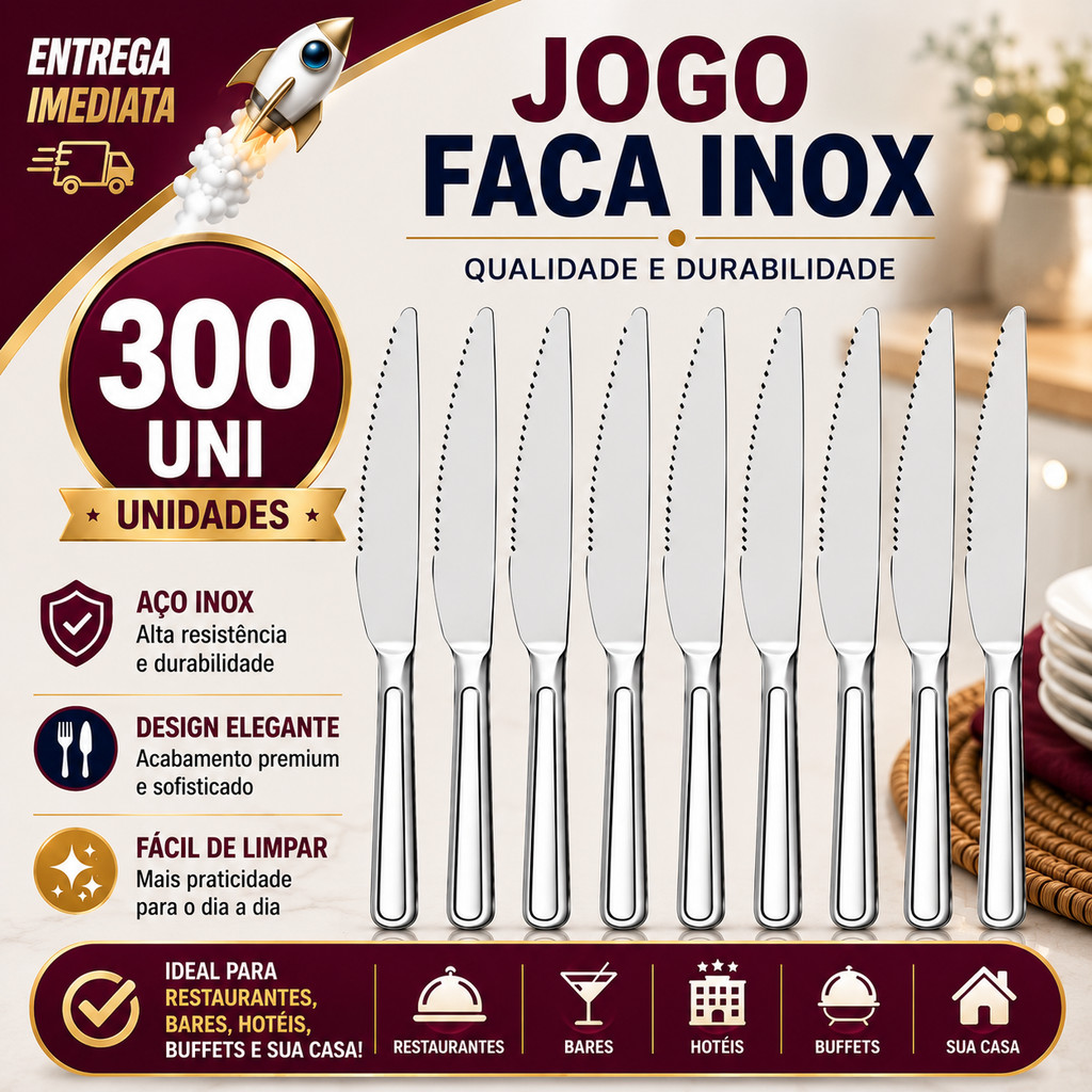 Conjunto 300/150/90 Facas Aço Inox Grande Luxo Faqueiro Para Restaurantes Bares Hotéis Buffet Eventos e Casa