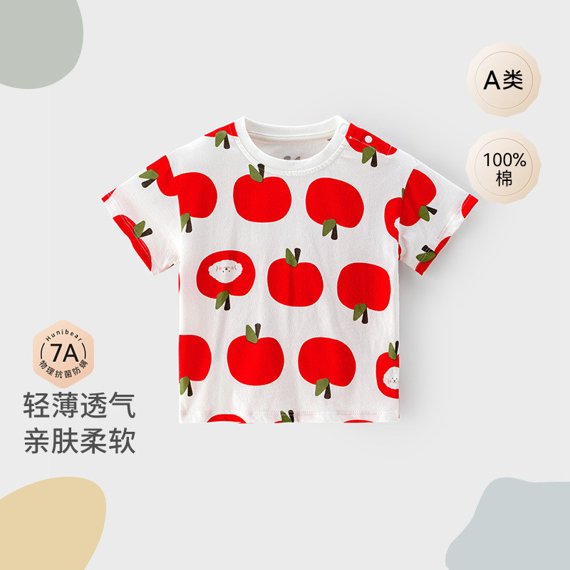 Crianças camiseta de manga curta verão fino camiseta infantil Apple filhote de cachorro dos desenhos animados camiseta b