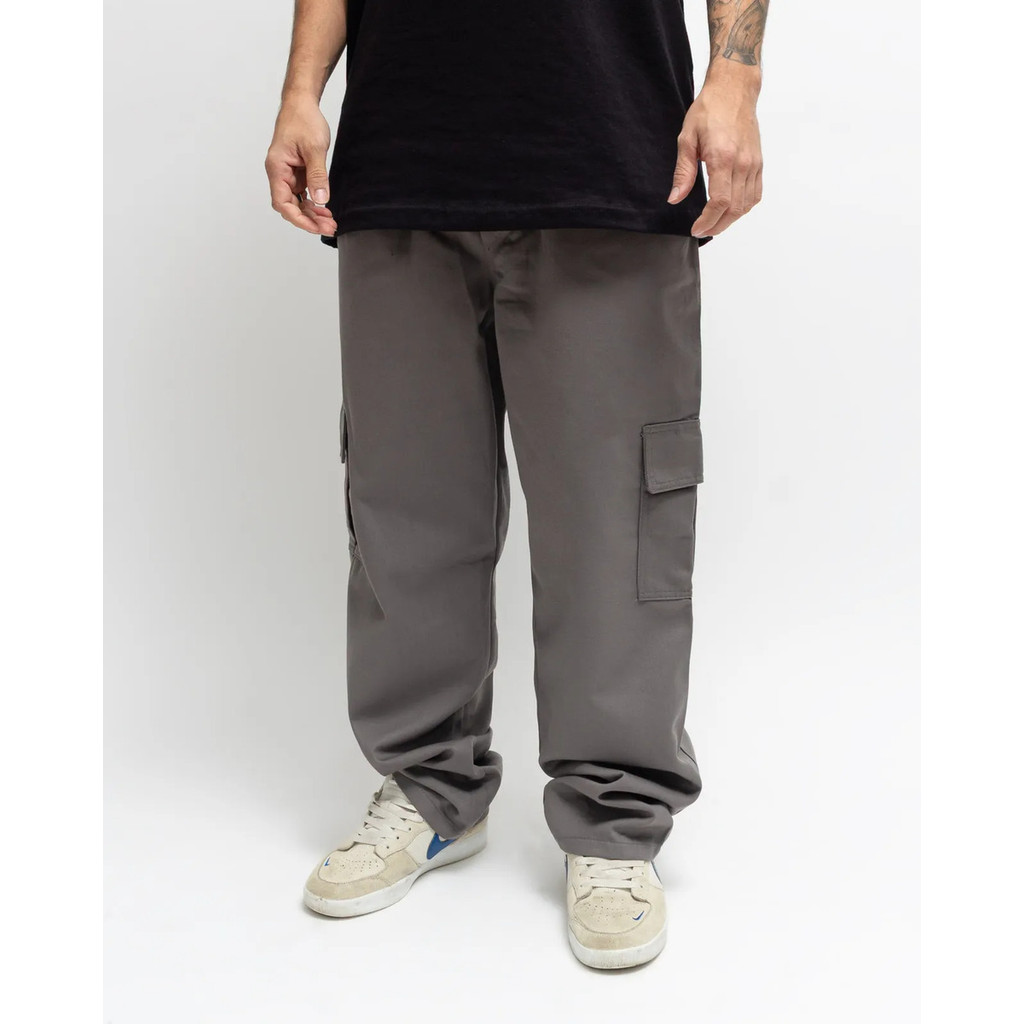 Calça Cargo Sarja Lisa Masculinas Com Bolsos Laterais