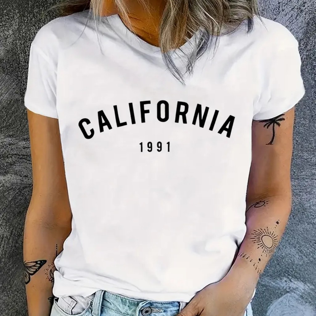 Camiseta De Cuello Redondo Estampada California 1991, Camiseta Casual De Manga Corta Para Primavera Y Verano