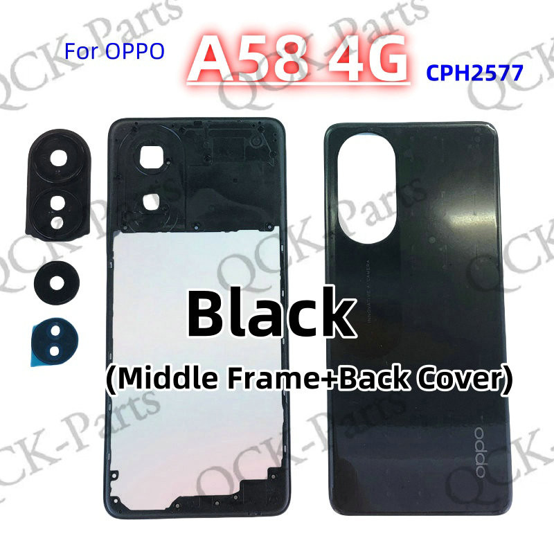 Para OPPO A58 4G CPH2577 Capa Traseira Quadro Médio Tampa Da Porta Bateria Caso Traseiro Volta Habitação LCD Peças De Re — imagem 2 de 2