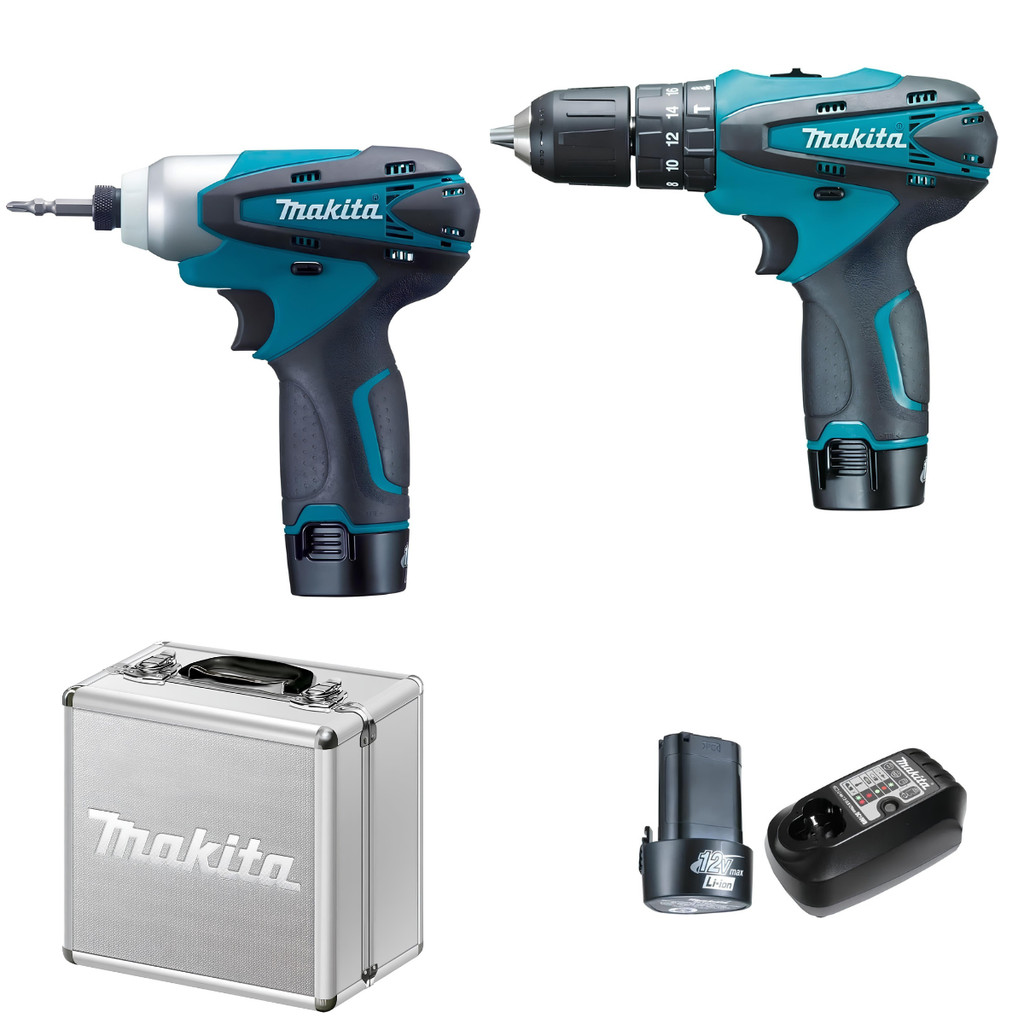 KIT MAKITA PARAFUSADEIRA E FURADEIRA HP330D E PARAFUSADEIRA TD090D Á BATERIA 12V DK1493