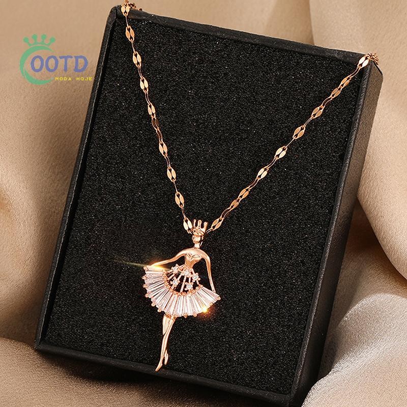Moda Hoje Doce Elegante Bailarina Menina Cristal Zircão Pingente Colares Femininos .