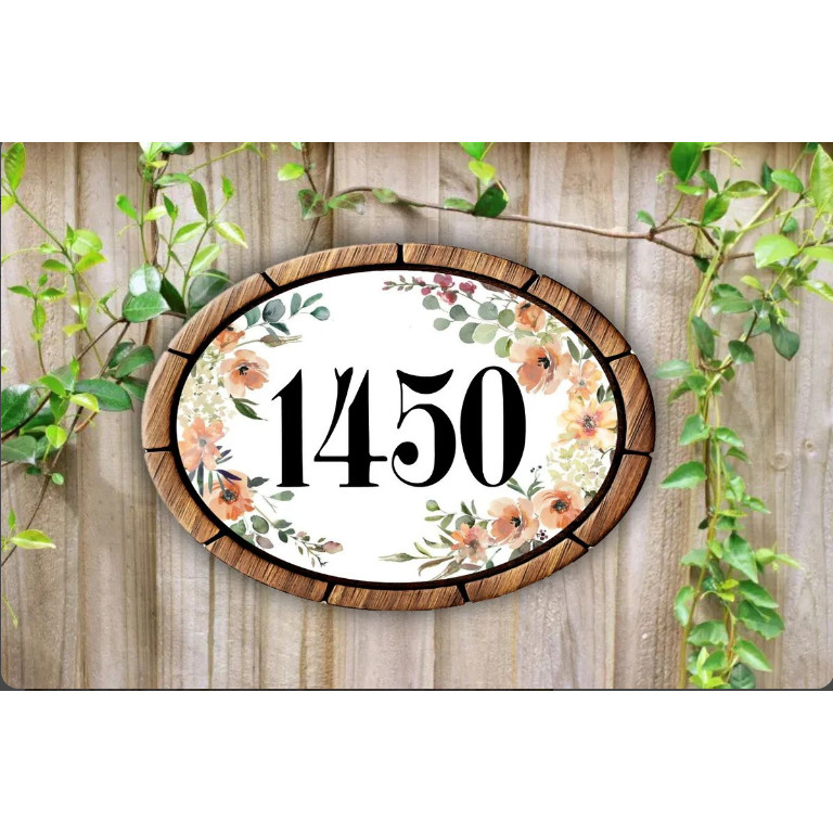Placa de Número Residencial Flores Salmão 20x13cm em Oferta na Shopee
