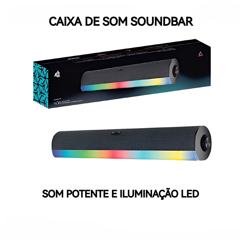 Caixa de Som Soundbar para PC Notebook Som Potente LED Controle de Volume USB Entrada P2 Rádio FM