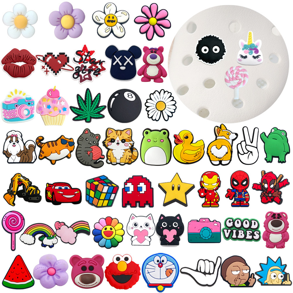 MEIDJ 1 Peça Amuletos De Sapato De Flores Decrations Desenho Animado Anime Sandálias Fivela Botão De Acessórios PVC