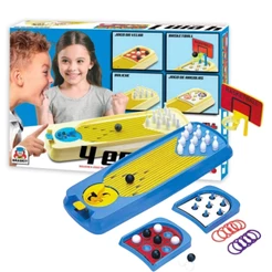 Brinquedo Infantil 4 em 1 Game Mesa de Jogos Argola Basquete Boliche Braskit Criança Presente