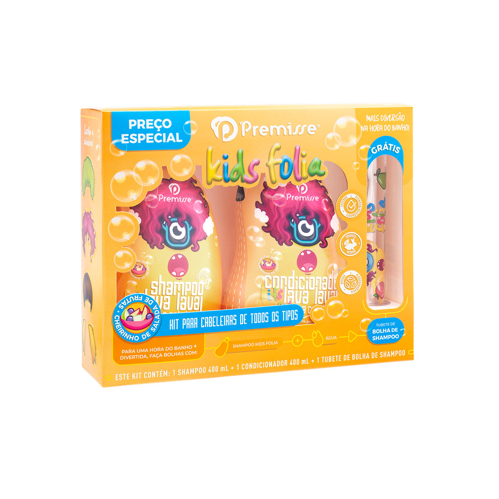 Kit Shampoo Condicionador Kids Folia Todo Tipo de Cabelo - Premisse