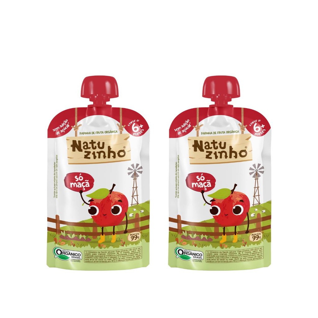 Kit Papinha Organica Natuzinho Maça Bebe 2 unidades