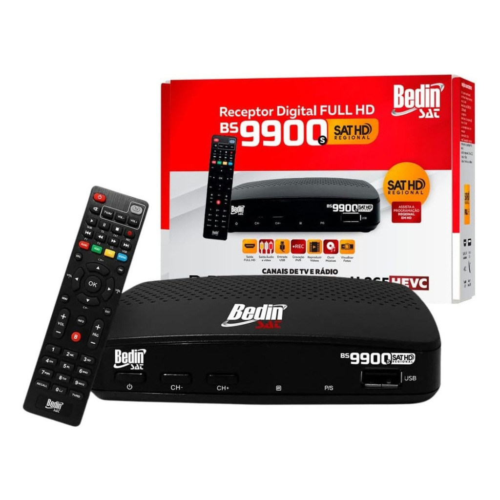 Receptor Digital TV HD Sat Banda Ku para Parabólica BedinSat em Oferta na Shopee