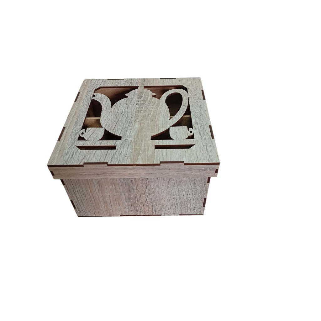 Caixa De Chá Box - Tampa Vazada Bule - 4 Div. 8A X 15L X 15C - mdf 3mm madeirado