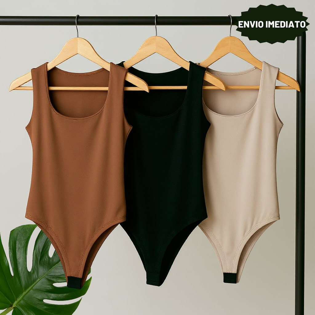 Kit 3 Body Feminino Decote Quadrado Alça Larga Regata Liso  Suplex Casual em Oferta na Shopee