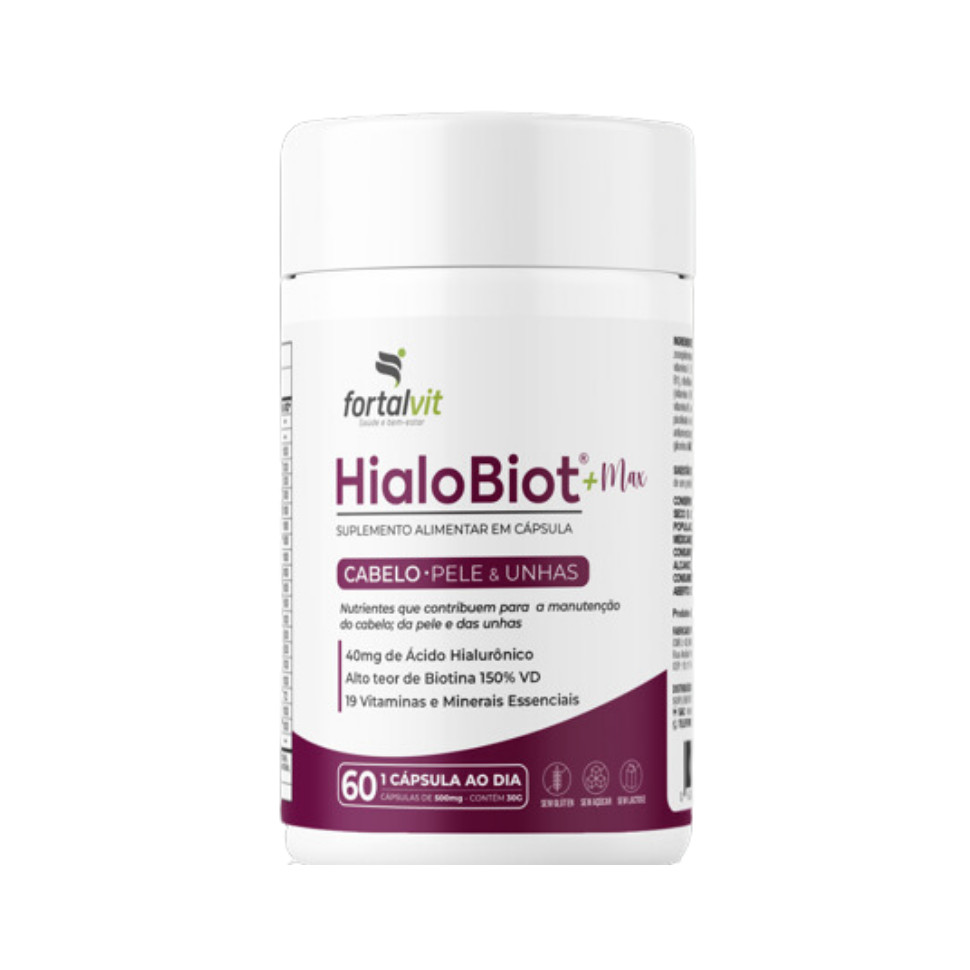 Biotina Dose Máxima Ácido Hialurônico 19 Vitaminas Longa Duração: 2 Meses HIALOBIOT Cabelo Pele e Unhas 60 Caps Fortavit em Oferta na Shopee